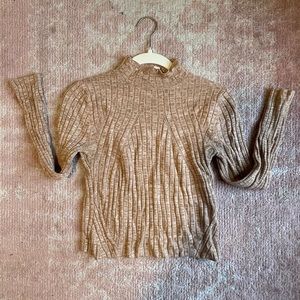 Tan Cropped 3/4 Sleeve Mock Neck Sweater